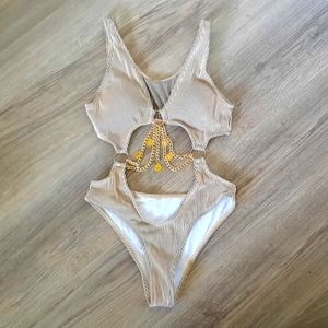 Custom One piece cut-out sexy swimsuit with chain